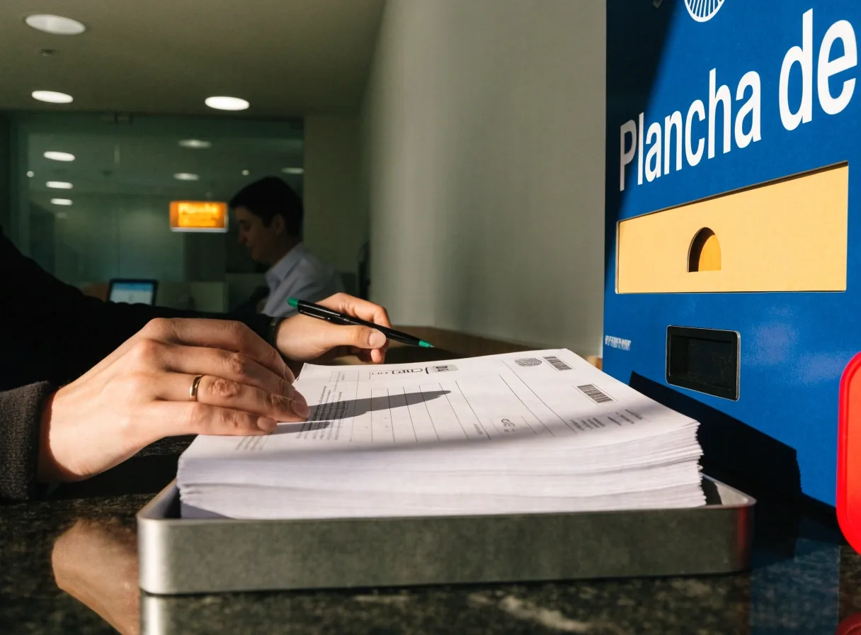 Escritorio de edición con un libro mayor abierto, folletos de referencia y una lupa apoyada sobre una página